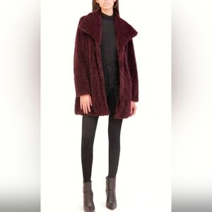 NWT KENNETH COLE Teddy Plush Plum Faux Fur Coat Jacket Small
